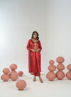 Cherry red hand embroidered a-line kurta set