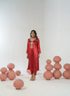 Cherry red hand embroidered a-line kurta set