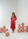 Cherry red hand embroidered a-line kurta set