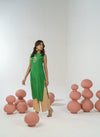Green and beige embroidered straight kurta pant
