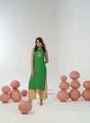 Green and beige embroidered straight kurta pant