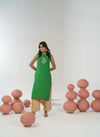 Green and beige embroidered straight kurta pant