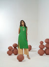 Green and beige embroidered straight kurta pant