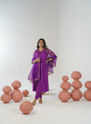Purple hand embroidered anarkali set