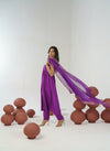 Purple hand embroidered anarkali set