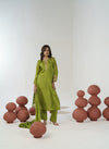 Parrot green bandhani hand embroidered straight kurta set
