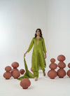 Parrot green bandhani hand embroidered straight kurta set