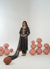 Jet black hand embroidered a-line kurta set