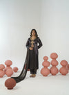 Jet black hand embroidered a-line kurta set
