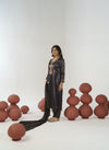 Jet black hand embroidered a-line kurta set