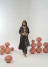 Jet black hand embroidered a-line kurta set