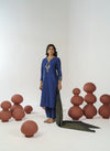 Navy blue hand embroidered straight kurta set
