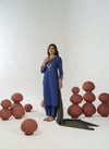 Navy blue hand embroidered straight kurta set