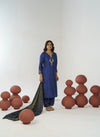 Navy blue hand embroidered straight kurta set