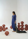 Navy blue hand embroidered straight kurta set