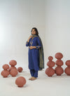 Navy blue hand embroidered straight kurta set