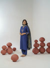 Navy blue hand embroidered straight kurta set