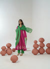 Rani pink & green embroidered anarkali set