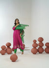 Rani pink & green embroidered anarkali set