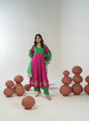 Rani pink & green embroidered anarkali set