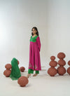 Rani pink & green embroidered anarkali set