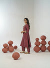 Brown hand embroidered straight kurta set