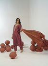 Brown hand embroidered straight kurta set