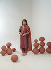 Brown hand embroidered straight kurta set