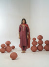 Brown hand embroidered straight kurta set