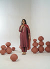 Brown hand embroidered straight kurta set