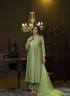 Mint green metal hand embroidered anarkali set
