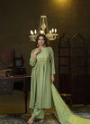 Mint green metal hand embroidered anarkali set