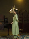 Mint green metal hand embroidered anarkali set