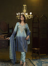 Blue ombre hand embroidered kurta set