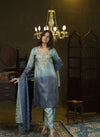 Blue ombre hand embroidered kurta set