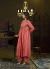 Coral pink metal hand embroidered anarkali set