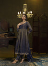 Navy blue embroidered anarkali set