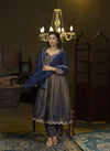 Navy blue embroidered anarkali set