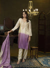 Beige & Lavender Ombre hand embroidered kurta set