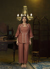 Brown hand embroidered jacket Kurta and spaghetti top set