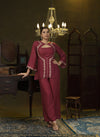 Magenta hand embroidered jacket Kurta and spaghetti top set