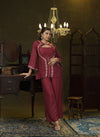 Magenta hand embroidered jacket Kurta and spaghetti top set