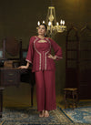 Magenta hand embroidered jacket Kurta and spaghetti top set