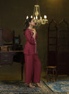 Magenta hand embroidered jacket Kurta and spaghetti top set