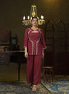 Magenta hand embroidered jacket Kurta and spaghetti top set
