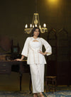 White hand embroidered jacket Kurta and spaghetti top set