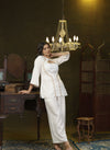 White hand embroidered jacket Kurta and spaghetti top set