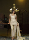 Beige embroidered kurta palazzo set