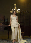 Beige embroidered kurta palazzo set