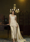 Beige embroidered kurta palazzo set